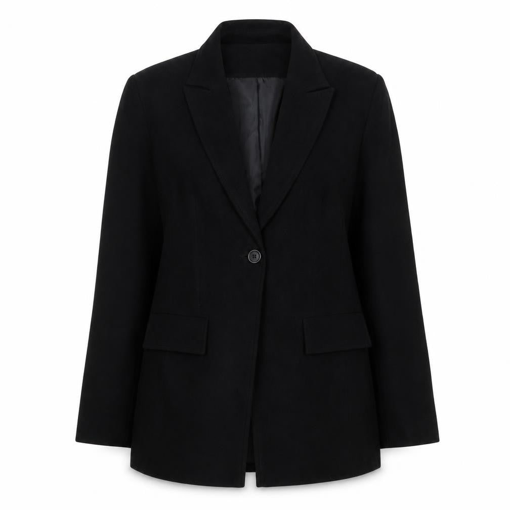 Front view of Amaranto women’s black, size UK 12, single-breasted blazer jacket