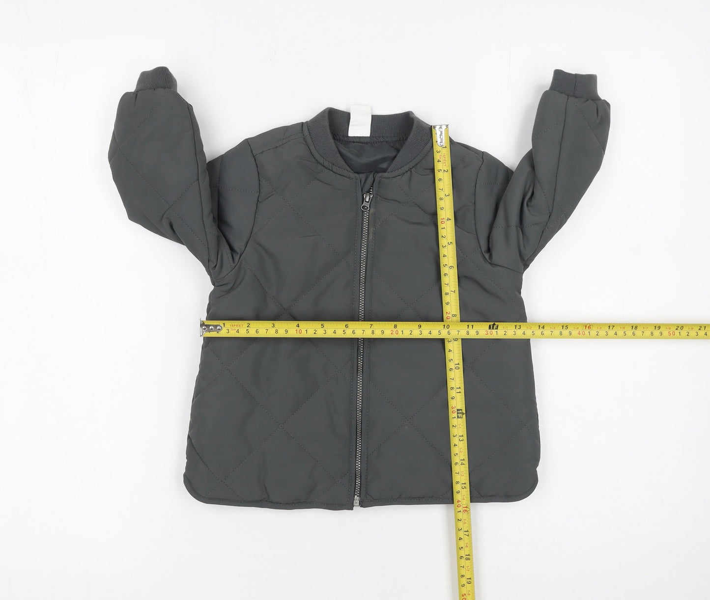 H&M Boys Grey Quilted Zip-Up Bomber Jacket 2 Years