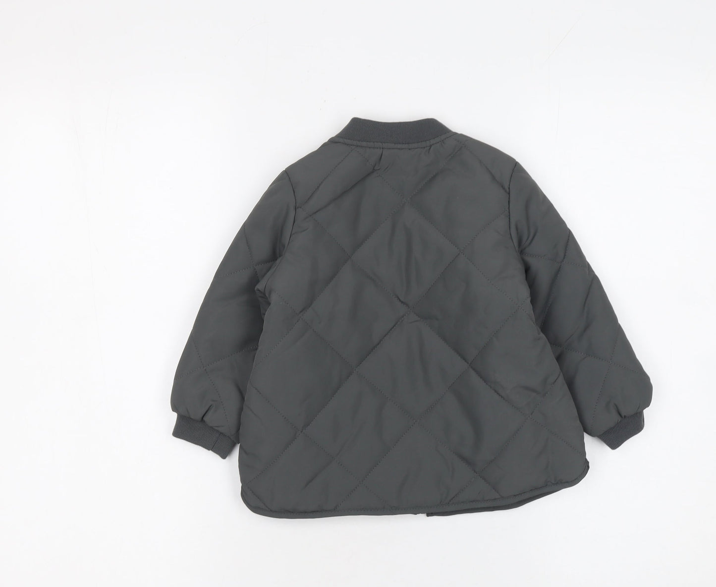 H&M Boys Grey Quilted Zip-Up Bomber Jacket 2 Years