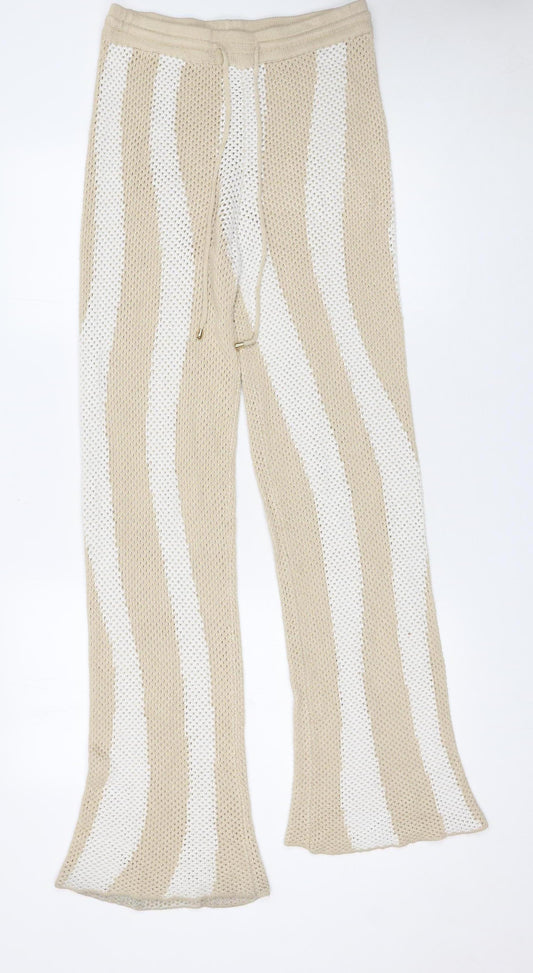 Seven Wonders Women’s Beige Striped Knit Flared Trousers Size 10