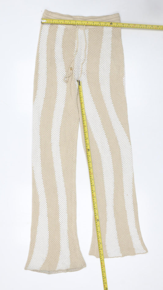 Seven Wonders Women’s Beige Striped Knit Flared Trousers Size 10