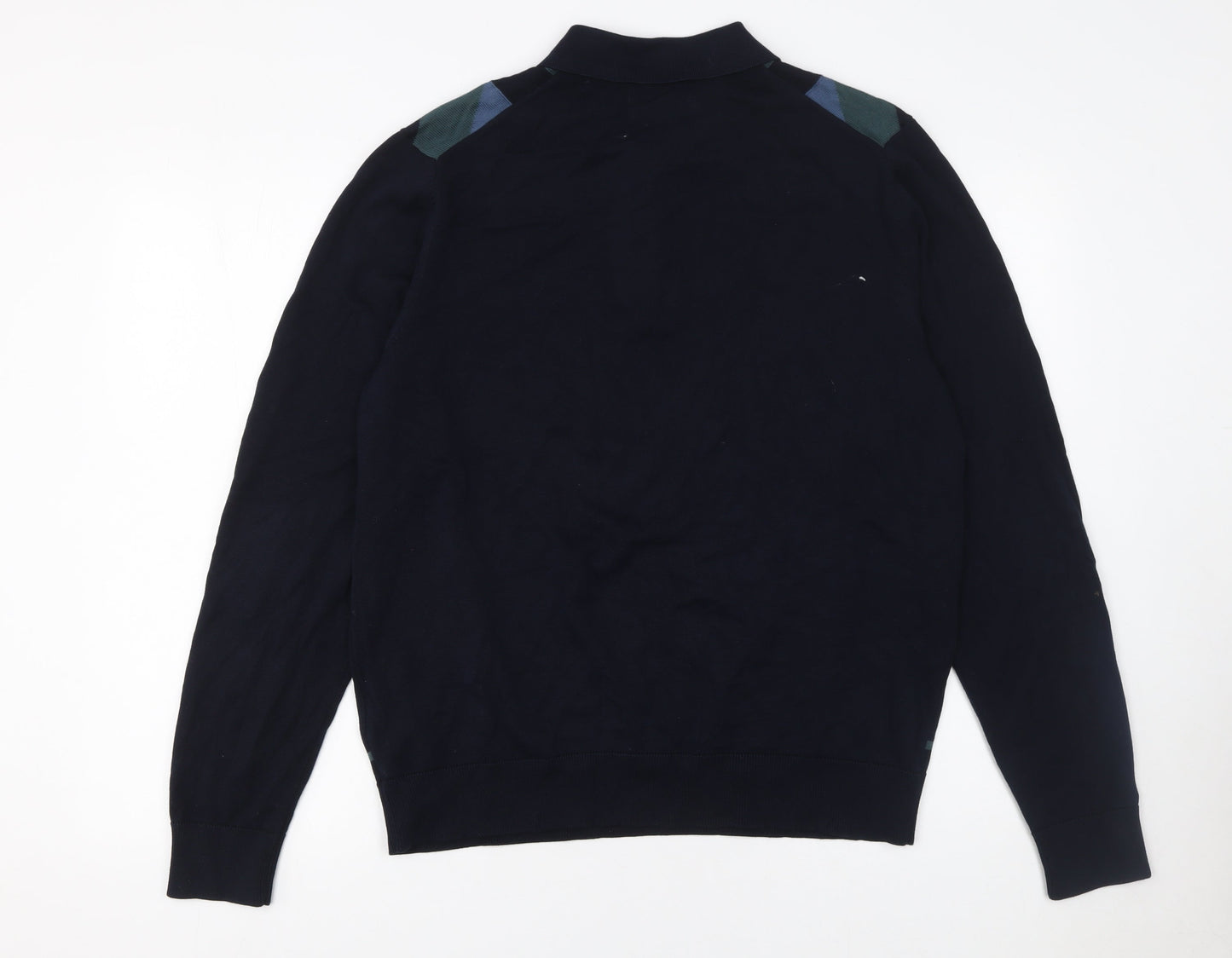 Marks and Spencer Autograph Men's Navy Geometric Long Sleeve Polo L