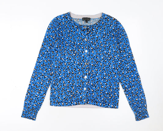 Phase Eight Womens Blue Leopard Print Crew Neck Cardigan UK 8