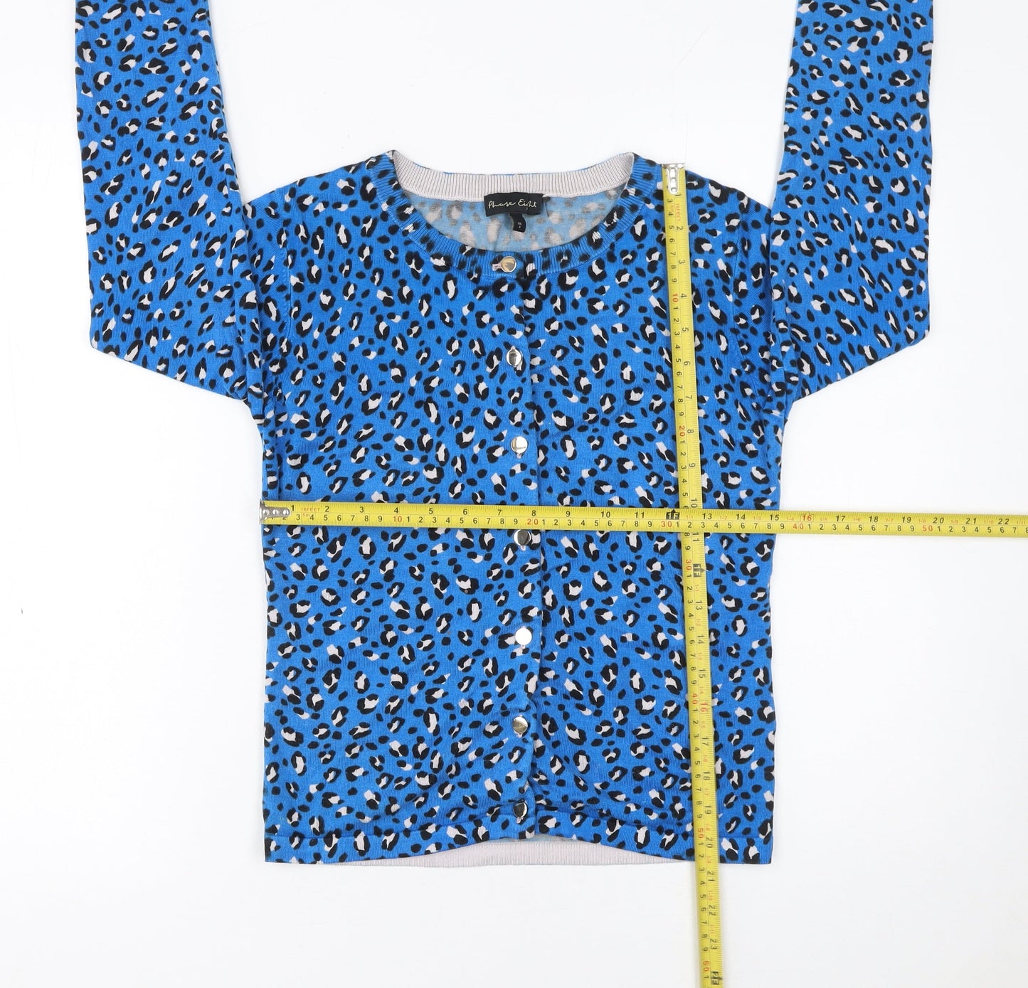 Phase Eight Womens Blue Leopard Print Crew Neck Cardigan UK 8