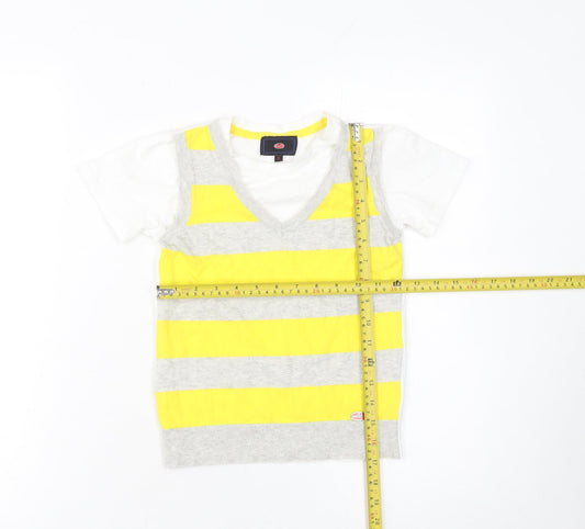 Bugatti Boys Yellow Grey Striped Cotton V-Neck Short Sleeve T-Shirt Size 6