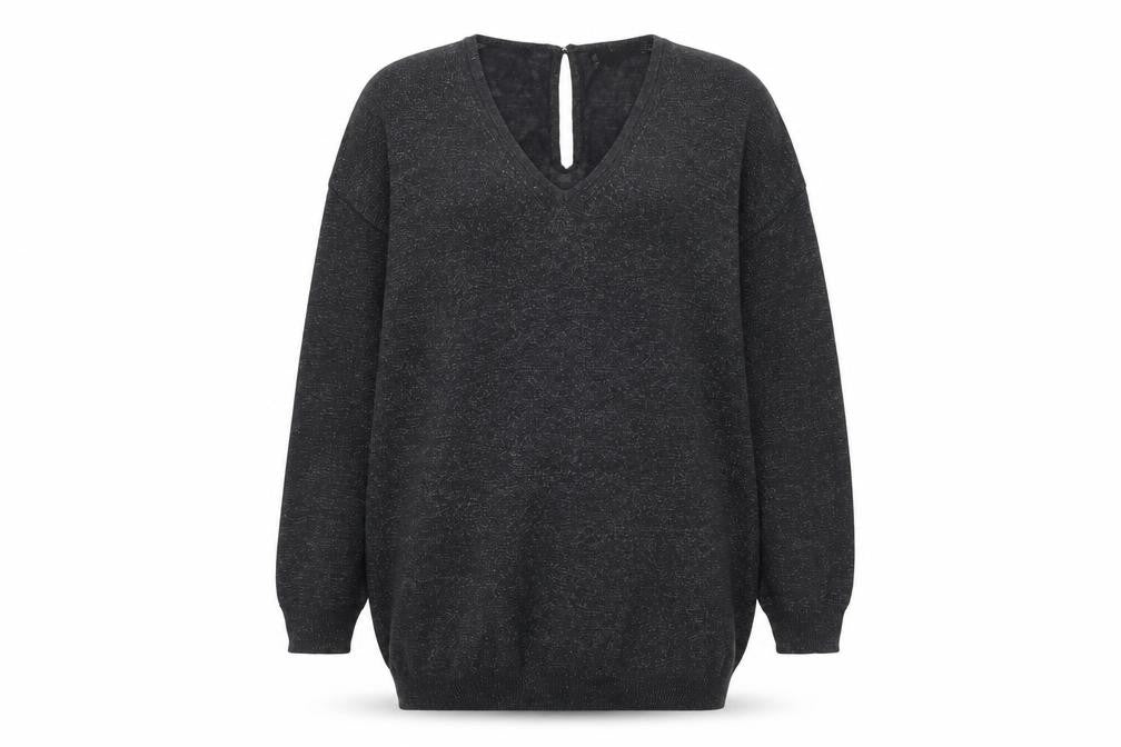 Mango Women Black Viscose Knit V-Neck Relaxed Pullover Jumper Size S