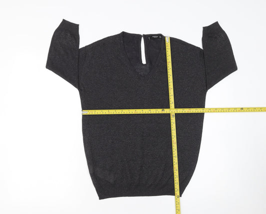 Mango Women Black Viscose Knit V-Neck Relaxed Pullover Jumper Size S