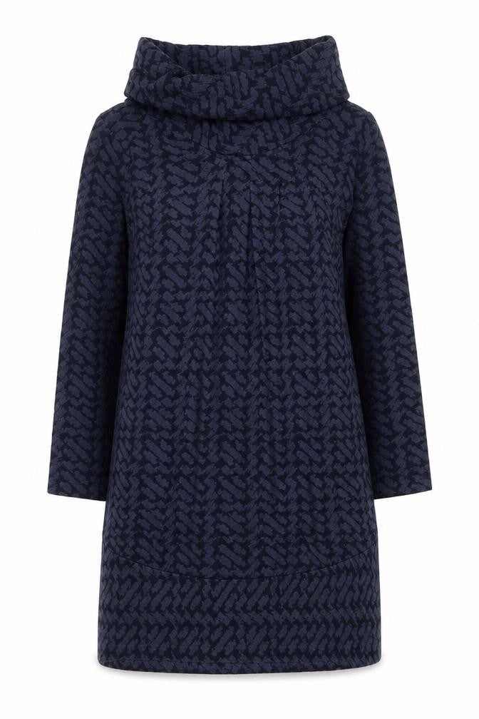 Adini Women’s Blue Geometric Cotton Roll Neck Shift Dress XS