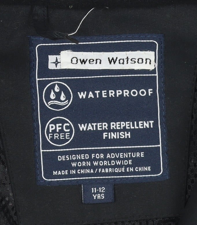 Mountain Warehouse Boys Black Waterproof Hooded Rain Jacket 11-12 Years