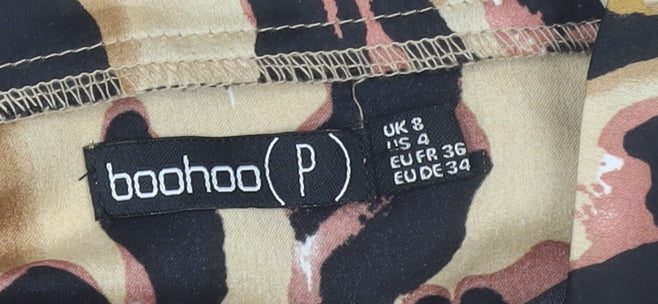 Boohoo Women Beige Leopard Wrap Midi Skirt Size 8 Polyester