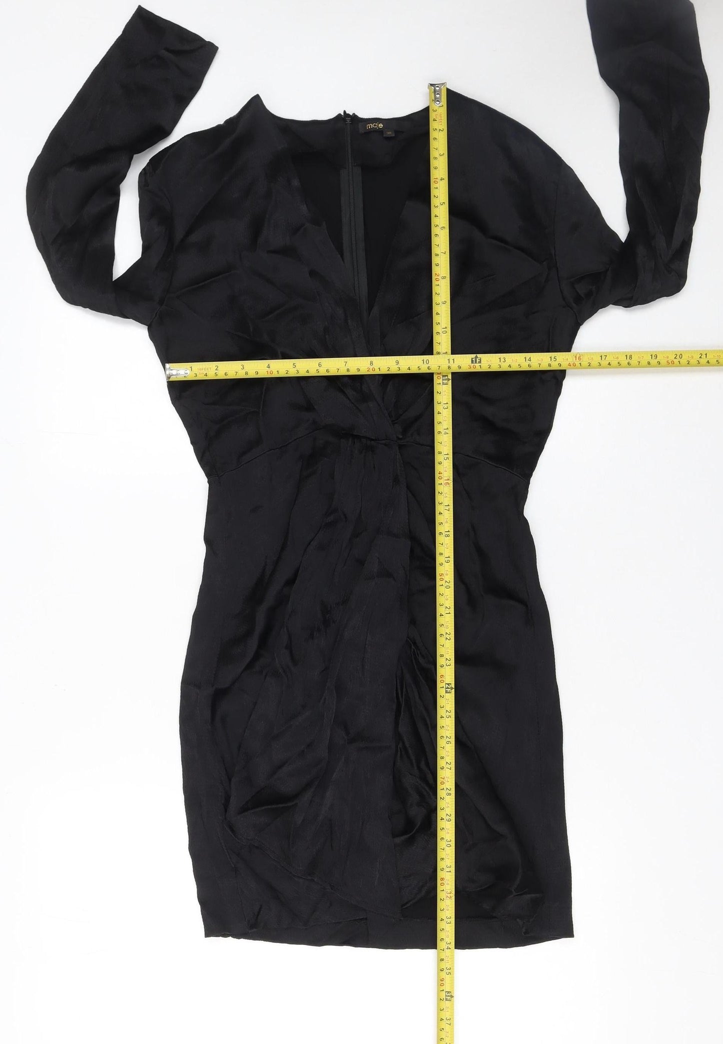 Maje Women’s Black Viscose Bodycon Ruched Party Dress Size 10