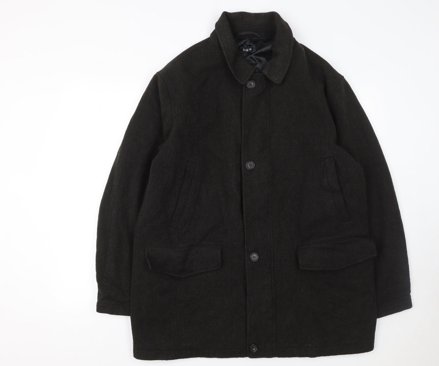 Bugatti Men's Black Wool 44R Classic Mid-Length Overcoat