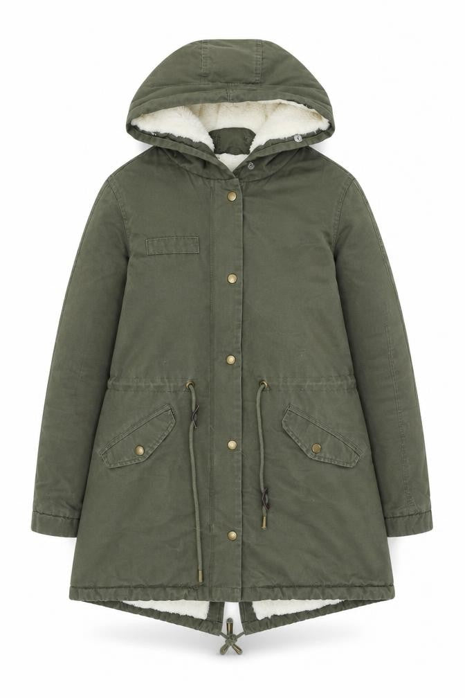 Barone Firenze Women’s Green Cotton Lined Hooded Parka Coat Size S