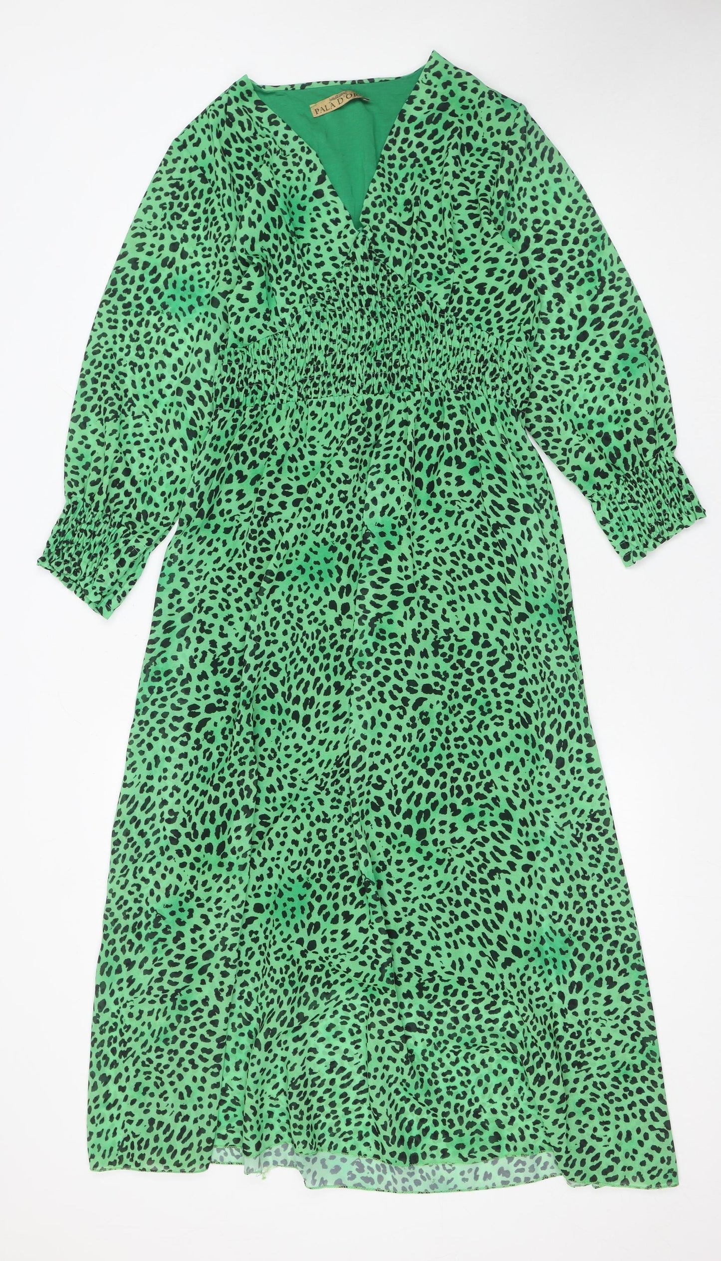 Pala D'oro Women's Green Animal Print Midi Wrap Dress Size M