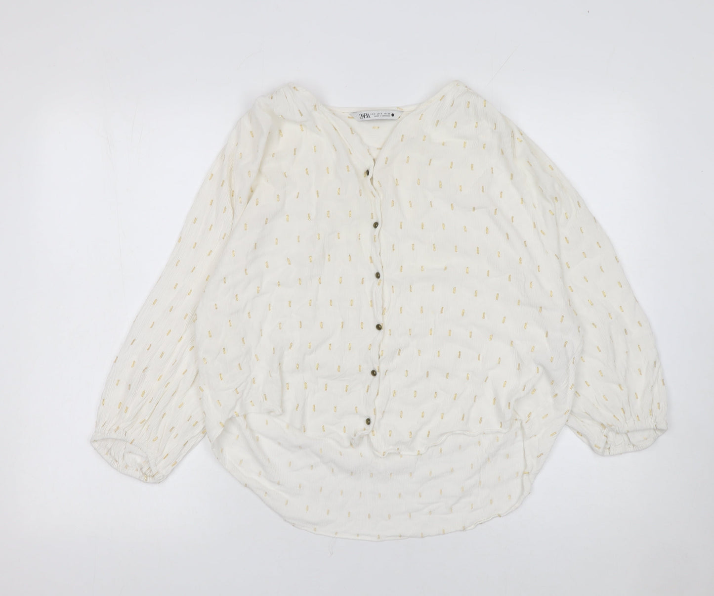 Zara Women Ivory Metallic Thread Tunic Blouse Size S