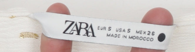Zara Women Ivory Metallic Thread Tunic Blouse Size S