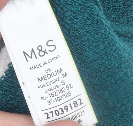 Marks and Spencer Women's Green Striped Collared Pullover Jumper Size M
