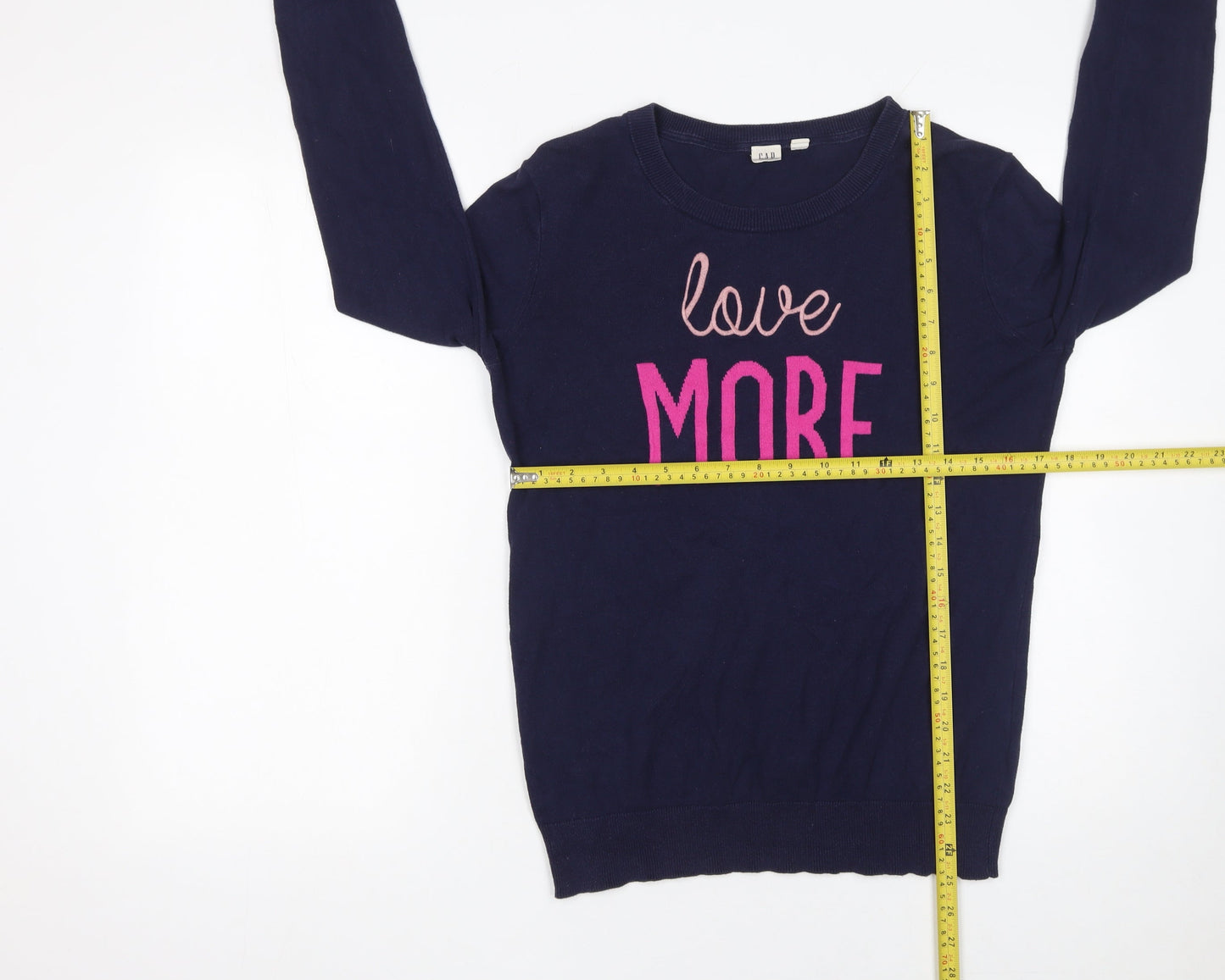 GAP Women's Blue Cotton Crew Neck Love More Pullover Jumper Size S