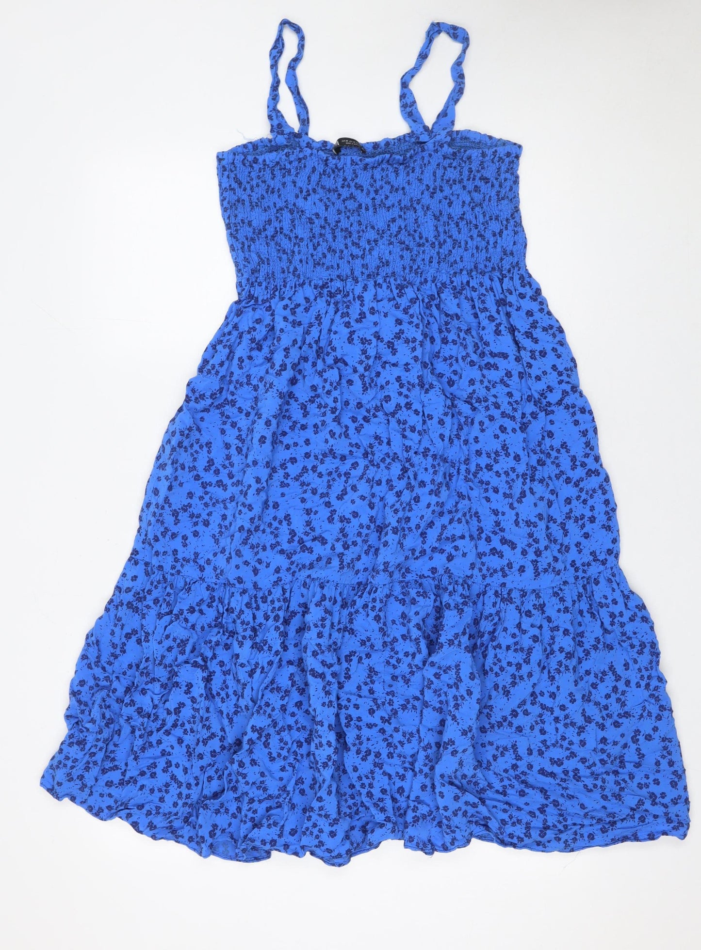 Zara Women Blue Floral Midi Slip Dress XS Summer Boho Style