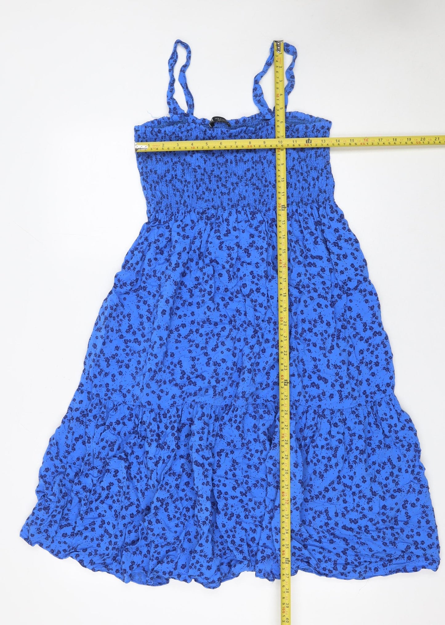 Zara Women Blue Floral Midi Slip Dress XS Summer Boho Style