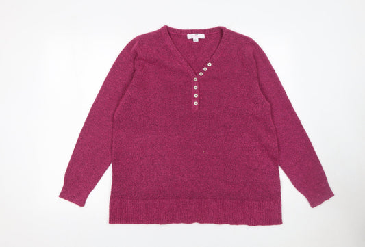 Julipa Womens Purple V-Neck Henley Knit Jumper Size 16/18