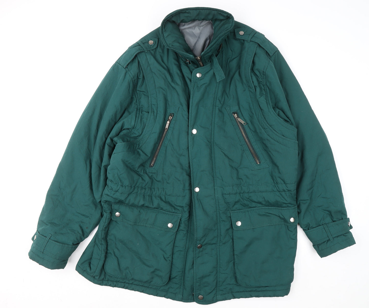 C&A Mens Green L Regular Parka Jacket 44in Stand Collar Winter Coat