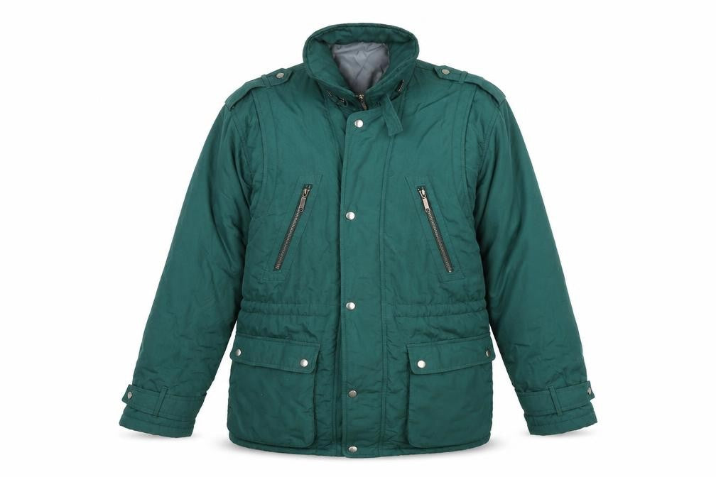 Front view of C&A men’s green l regular parka jacket 44in stand collar winter coat