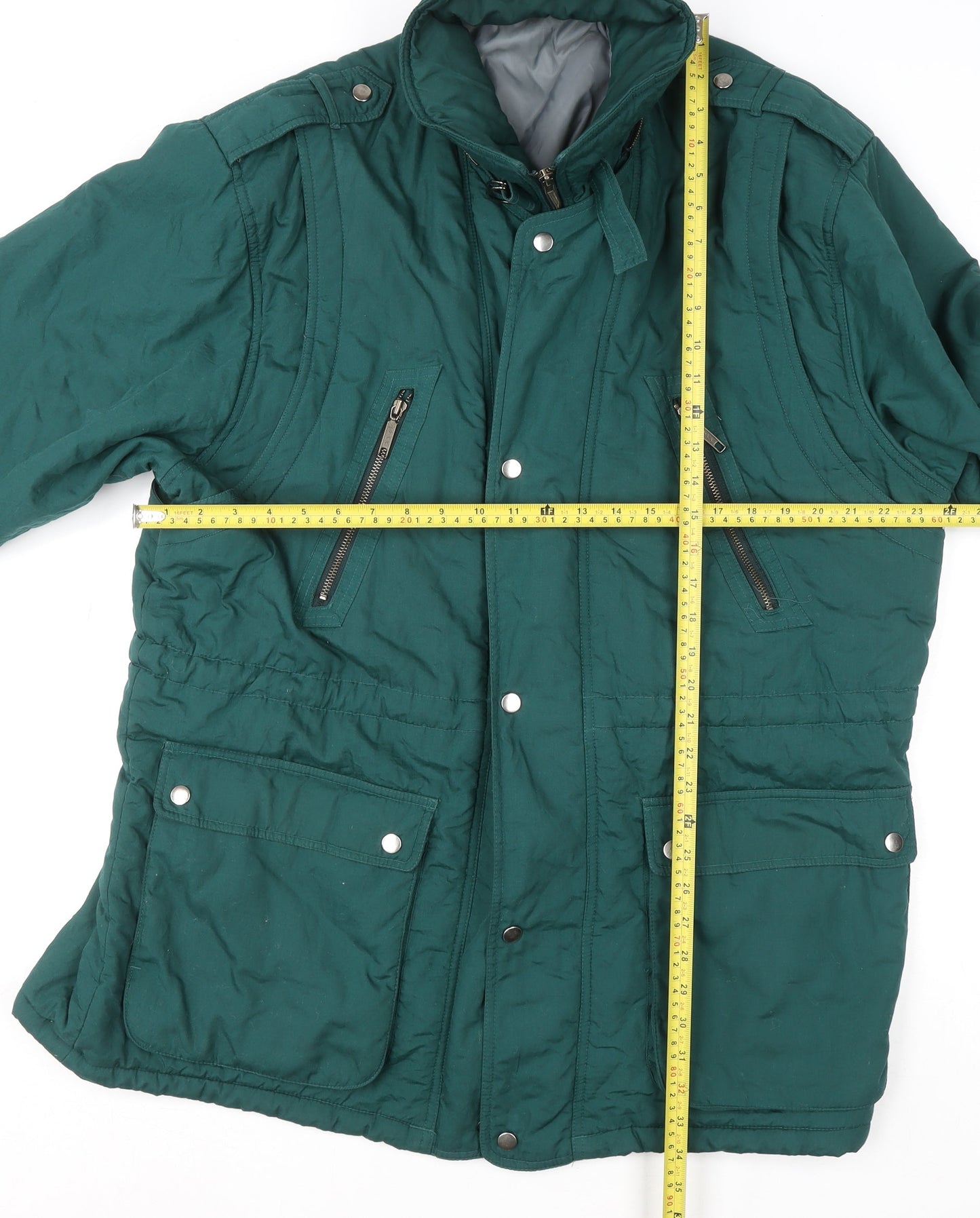 C&A Mens Green L Regular Parka Jacket 44in Stand Collar Winter Coat