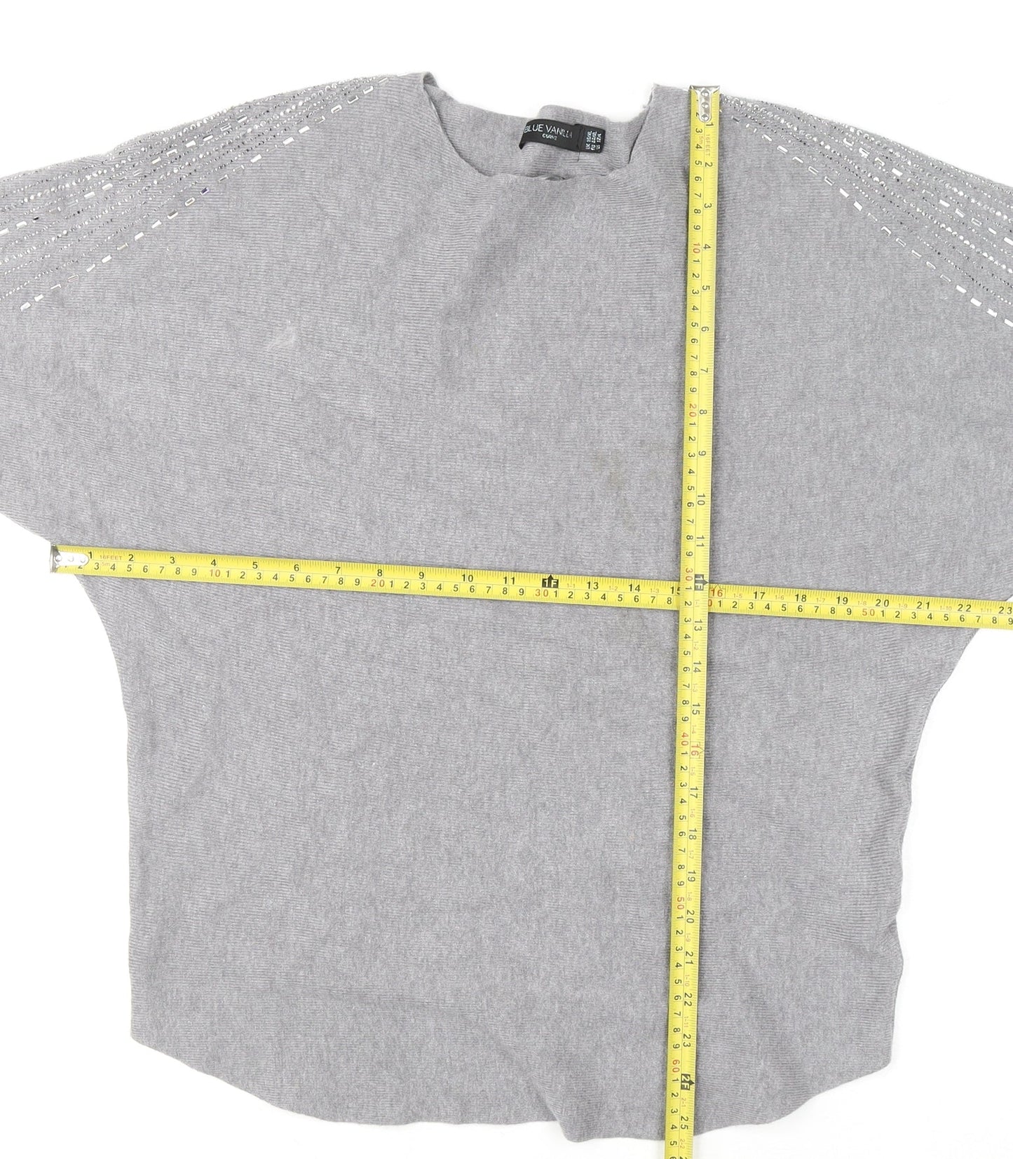 Blue Vanilla Women’s Grey Beaded Knit Pullover Jumper Size 16