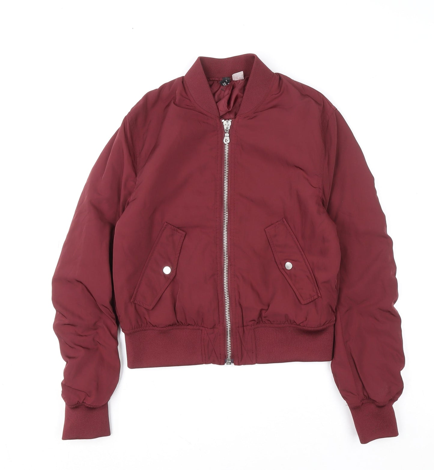 Divided Women Red Bomber Jacket Size 8 Polyester Zip Up Casual