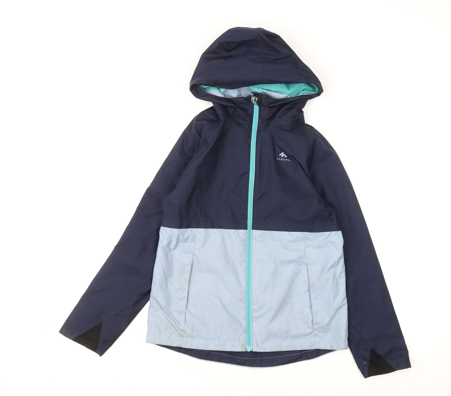 Quechua Boys Blue Colourblock Waterproof Hooded Rain Jacket 10-11 Years