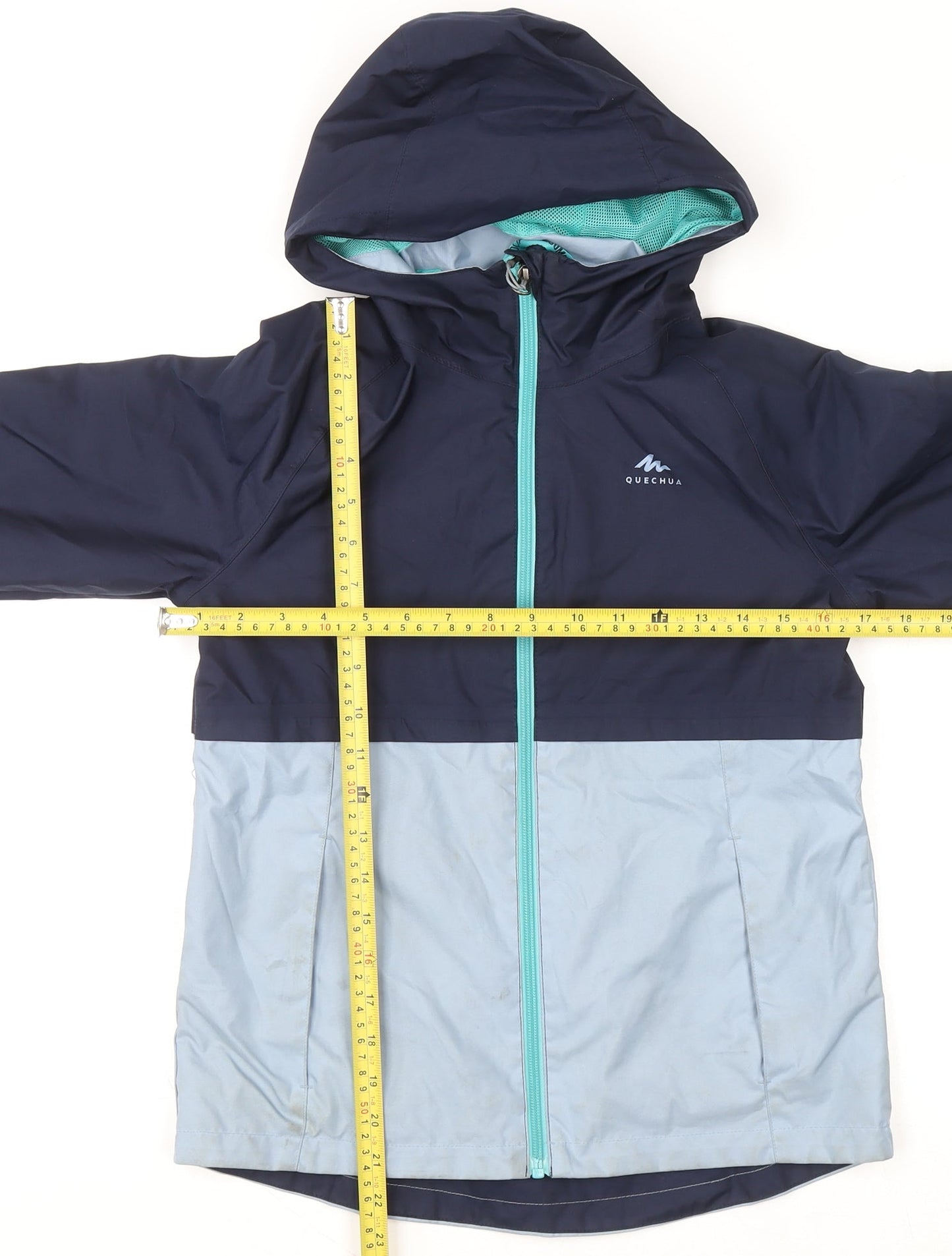Quechua Boys Blue Colourblock Waterproof Hooded Rain Jacket 10-11 Years