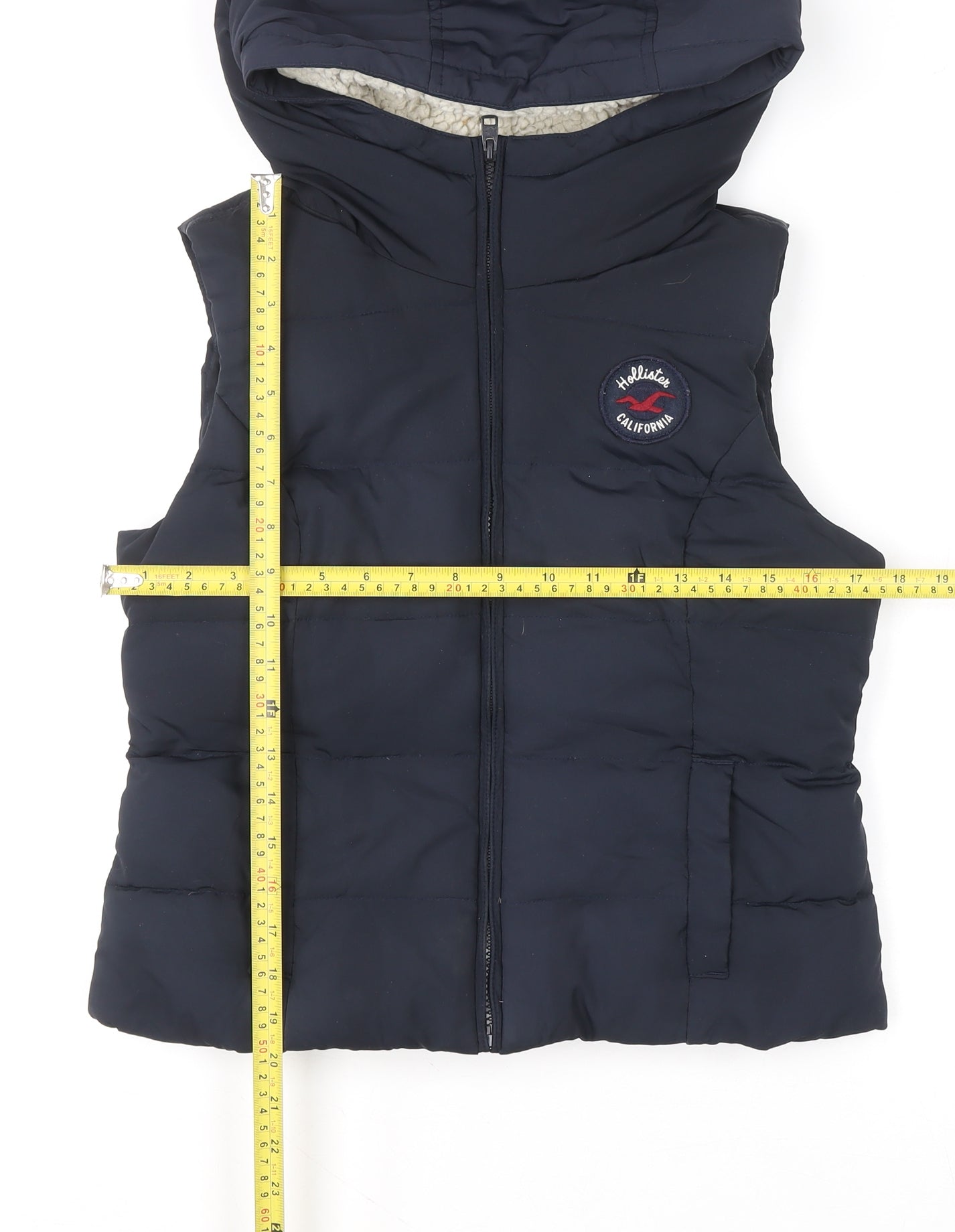 Hollister Women's Blue Puffer Hooded Waistcoat L