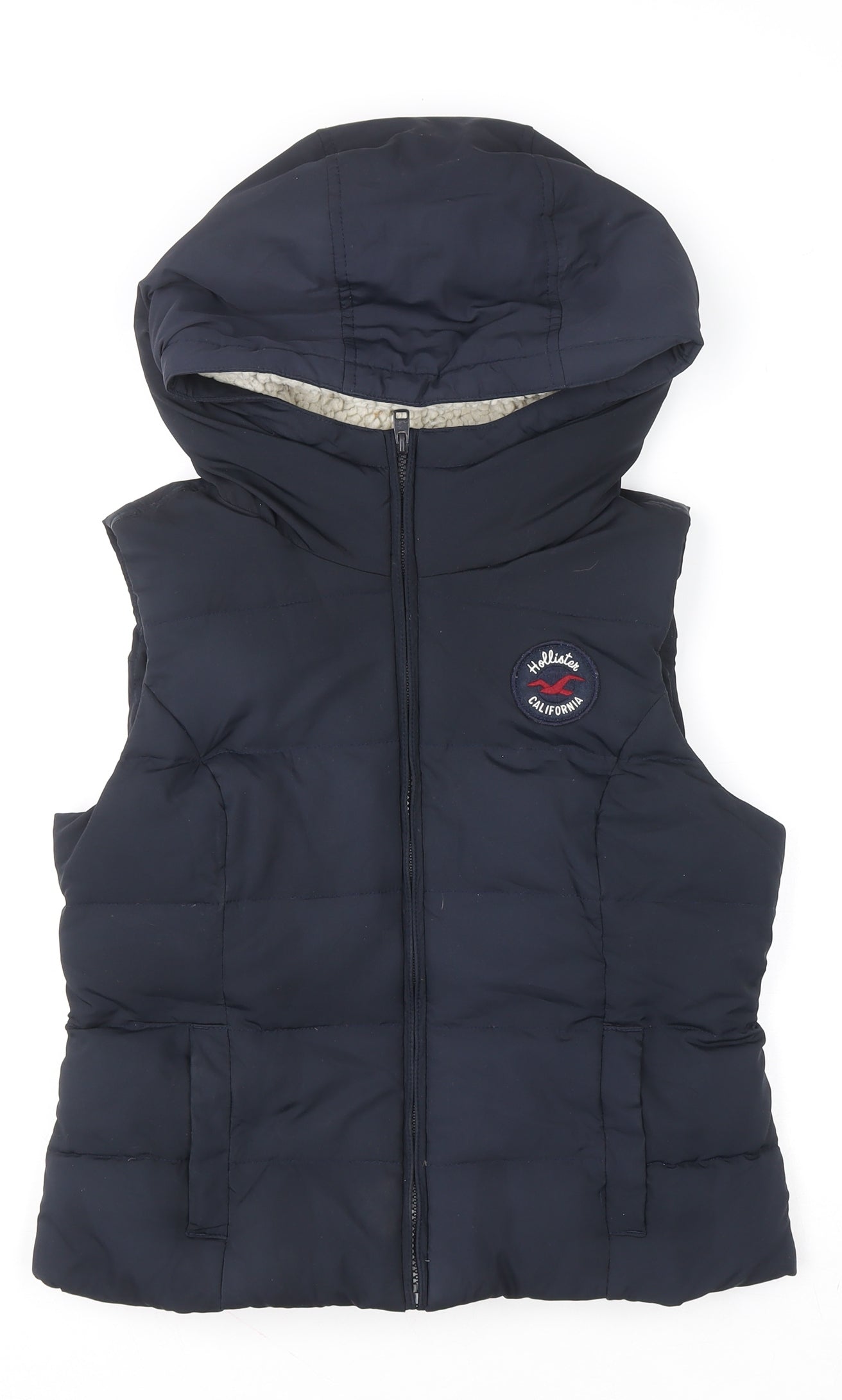 Hollister Women's Blue Puffer Hooded Waistcoat L