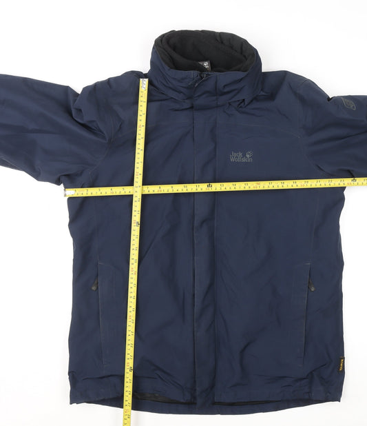 Jack Wolfskin Men Blue L Regular Fit Hooded Puffer Jacket