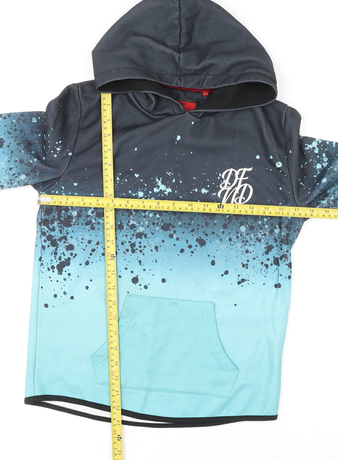 DFTD Boys Blue Ombre Pullover Hoodie 13-14 Years Polyester Cotton