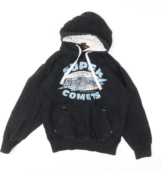 Superdry Boys Black Medium Pullover Hoodie Graphic Print Cotton Blend