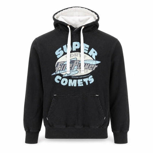 Superdry Boys Black Medium Pullover Hoodie Graphic Print Cotton Blend