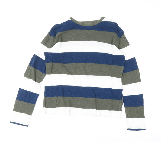 FatFace Boys Blue Green White Striped Cotton Jumper 12-13 Years