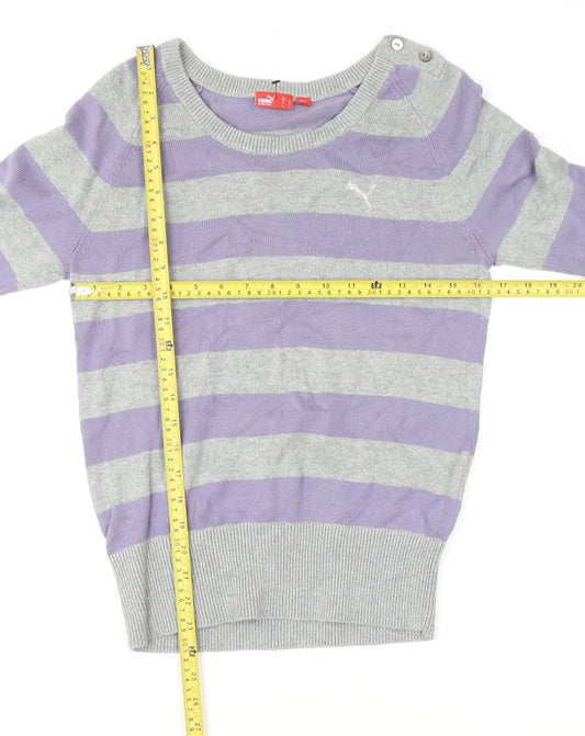 Puma Womens Grey Purple Striped Boat Neck Jumper Size 14