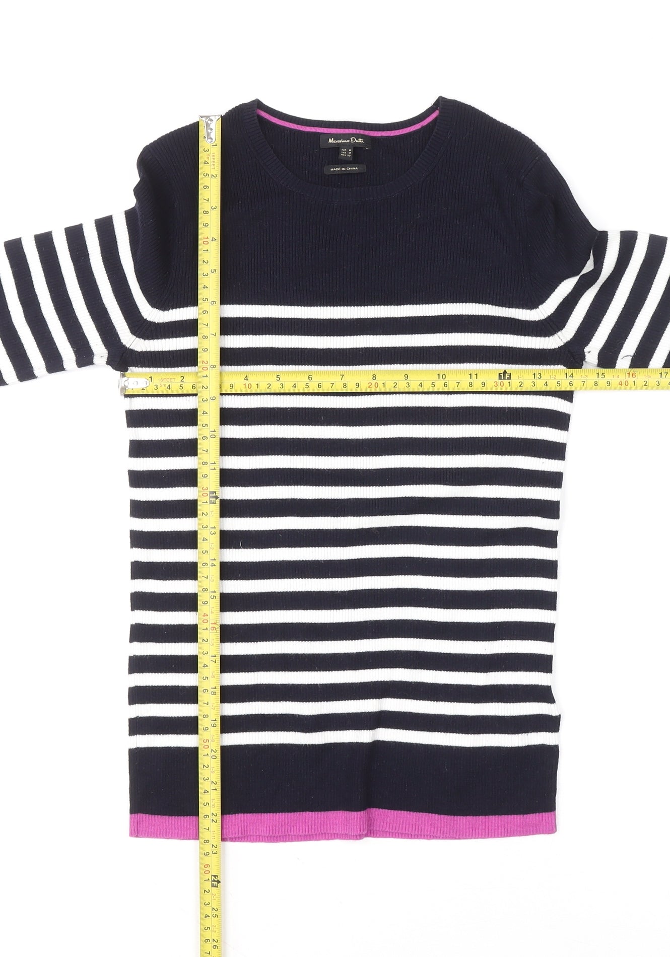 Massimo Dutti Women's Blue Striped Crew Neck Cotton Jumper Size 12