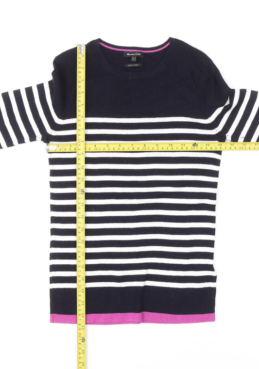 Massimo Dutti Women's Blue Striped Crew Neck Cotton Jumper Size 12