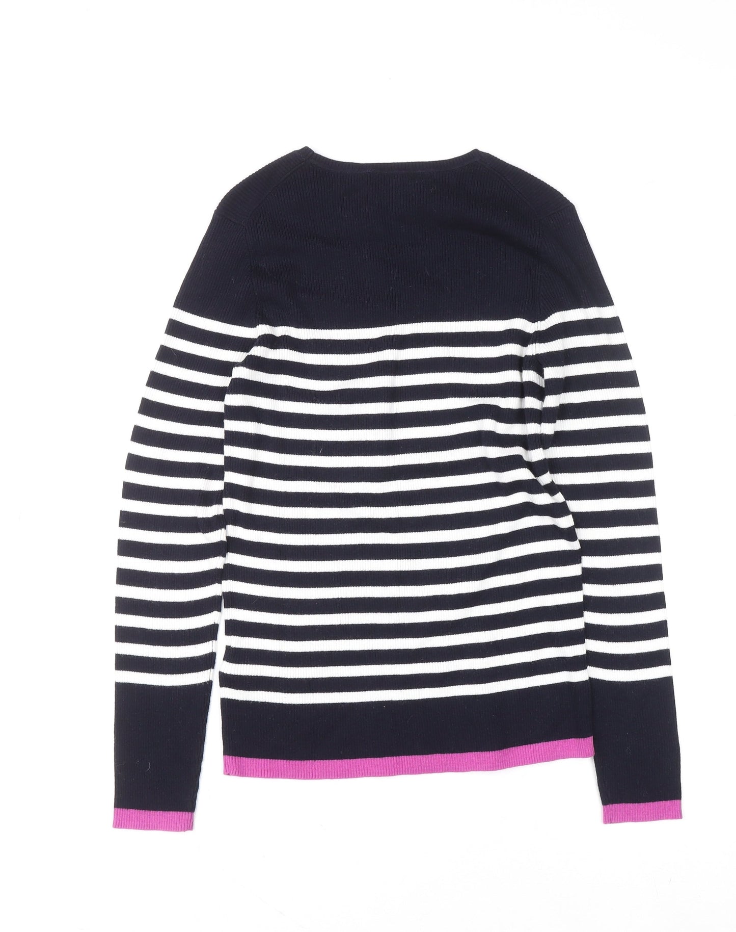 Massimo Dutti Women's Blue Striped Crew Neck Cotton Jumper Size 12