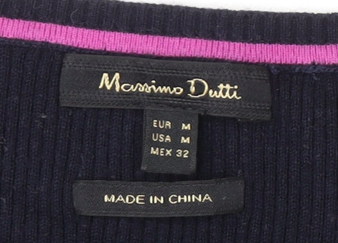 Massimo Dutti Women's Blue Striped Crew Neck Cotton Jumper Size 12