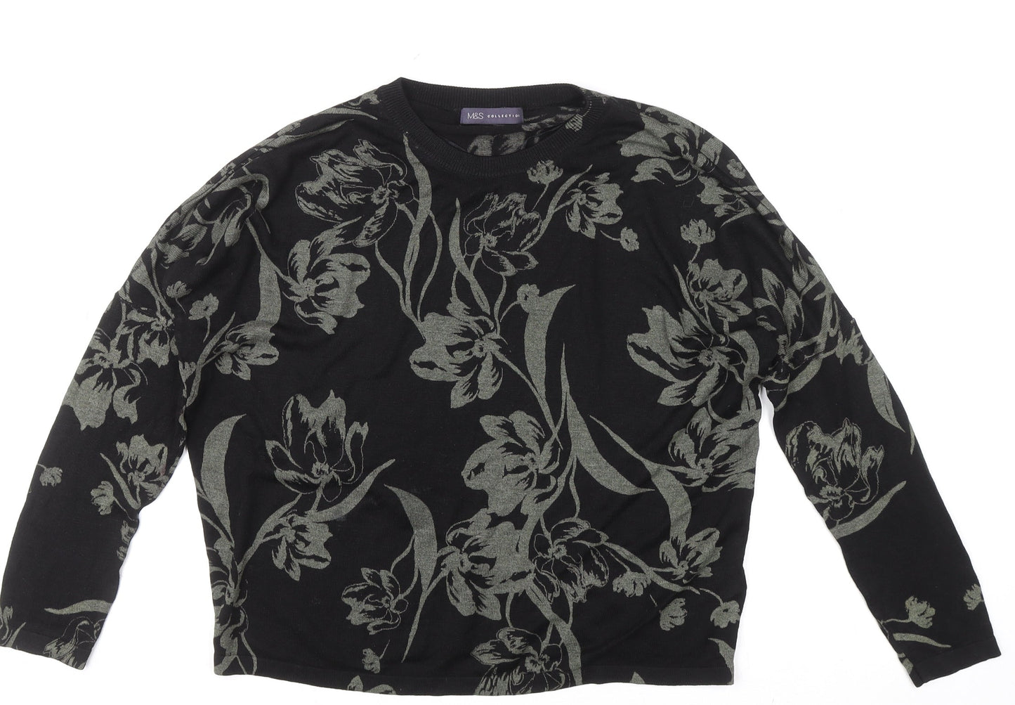 Marks and Spencer Women’s Black Floral Knit Long Sleeve Pullover Jumper M