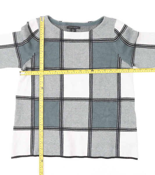 Tahari Women’s Grey Check Knit Pullover Jumper Size L