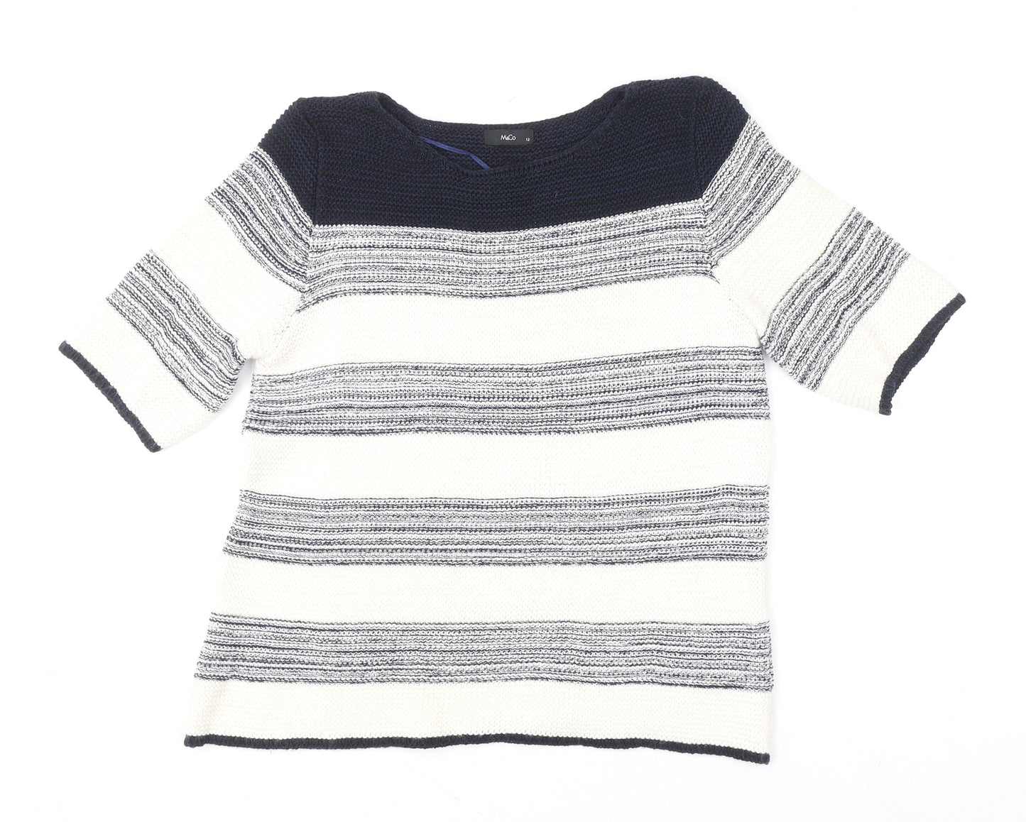 M&Co Women’s Blue Striped Knit Short Sleeve Pullover Jumper Size 12