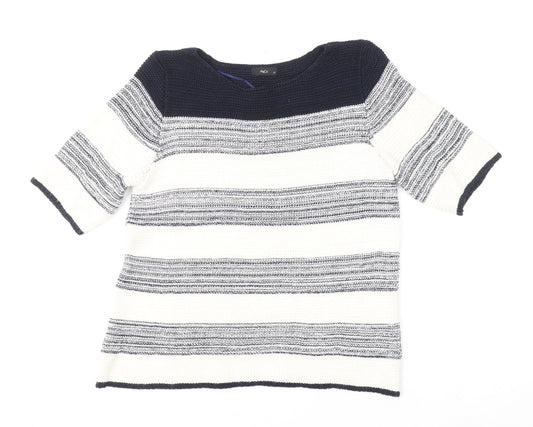 M&Co Women’s Blue Striped Knit Short Sleeve Pullover Jumper Size 12