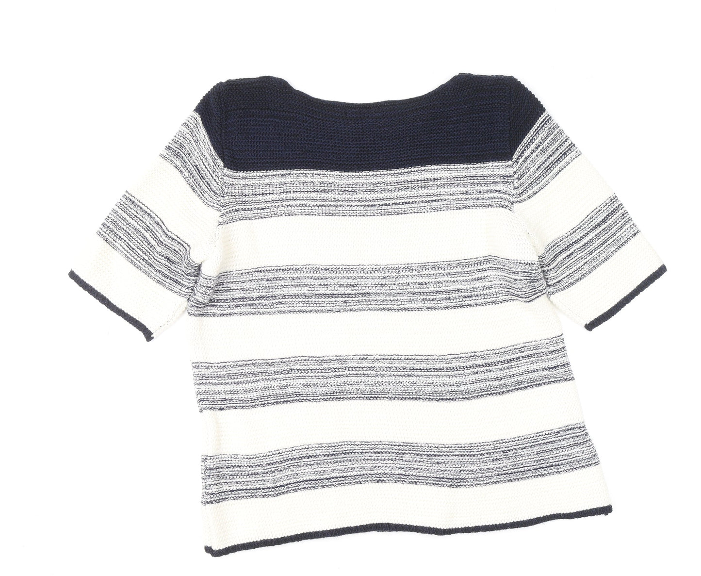 M&Co Women’s Blue Striped Knit Short Sleeve Pullover Jumper Size 12