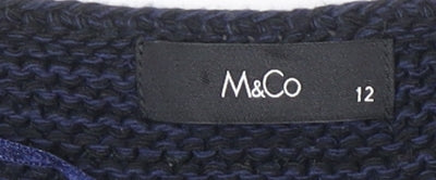 M&Co Women’s Blue Striped Knit Short Sleeve Pullover Jumper Size 12